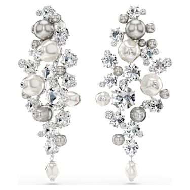Constella oorbellen, Crystal Pearl, Ronde slijpvorm, Wit, Rodium toplaag - Swarovski, 5722498