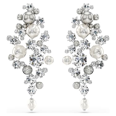Constella oorbellen, Crystal Pearl, Ronde slijpvorm, Wit, Rodium toplaag - Swarovski, 5722498