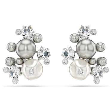 Constella oorbellen, Crystal Pearl, Ronde slijpvorm, Wit, Rodium toplaag - Swarovski, 5722498
