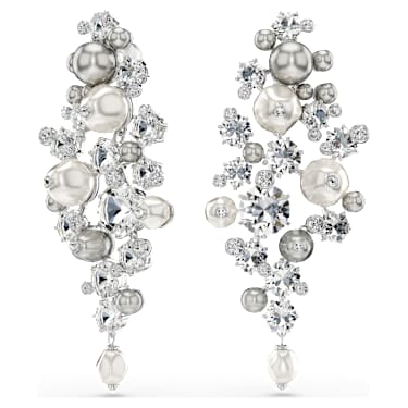 Constella oorbellen, Crystal Pearl, Ronde slijpvorm, Wit, Rodium toplaag - Swarovski, 5722498