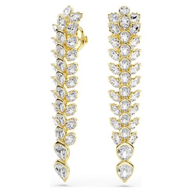 Idyllia 드롭 이어링, 믹스 컷, 롱, 화이트, 골드 톤 플래팅 - Swarovski, 5723138
