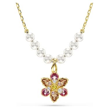 Idyllia pendant, Crystal pearl, Mixed cuts, Flower, Multicolored, Gold-tone plated - Swarovski, 5723140
