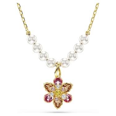 Idyllia pendant, Crystal pearl, Mixed cuts, Flower, Multicolored, Gold-tone plated - Swarovski, 5723140