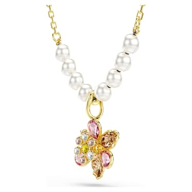 Idyllia pendant, Crystal pearl, Mixed cuts, Flower, Multicolored, Gold-tone plated - Swarovski, 5723140
