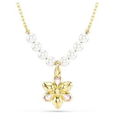 Idyllia pendant, Crystal pearl, Mixed cuts, Flower, Multicolored, Gold-tone plated - Swarovski, 5723140