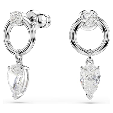Visací náušnice Mesmera, Různé výbrusy, Bílá, Pokoveno rhodiem - Swarovski, 5723177