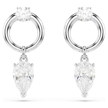 Visací náušnice Mesmera, Různé výbrusy, Bílá, Pokoveno rhodiem - Swarovski, 5723177