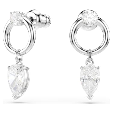 Visací náušnice Mesmera, Různé výbrusy, Bílá, Pokoveno rhodiem - Swarovski, 5723177