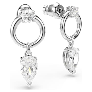 Visací náušnice Mesmera, Různé výbrusy, Bílá, Pokoveno rhodiem - Swarovski, 5723177