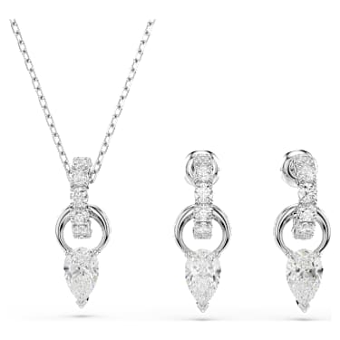 Mesmera set, Pear cut, Round cut, White, Rhodium plated - Swarovski, 5723197