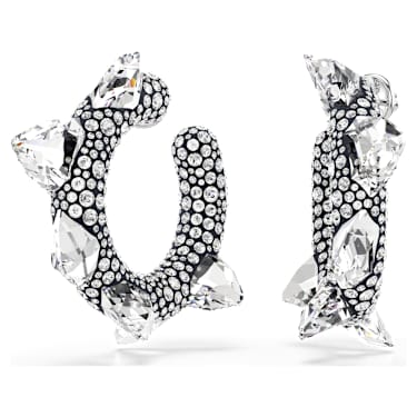 Sublima hoop earrings, Spike, White, Rhodium plated - Swarovski, 5723287