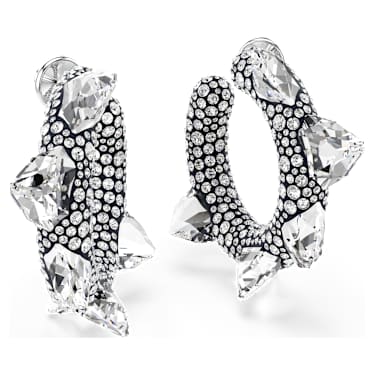 Sublima hoop earrings, Spike, White, Rhodium plated - Swarovski, 5723287