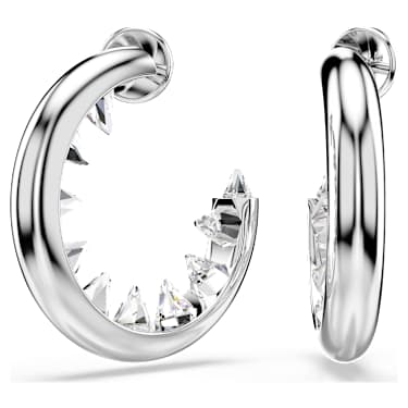 Sublima hoop earrings, White, Rhodium plated - Swarovski, 5723288