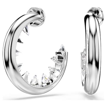 Sublima hoop earrings, White, Rhodium plated - Swarovski, 5723288