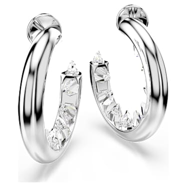 Sublima hoop earrings, White, Rhodium plated - Swarovski, 5723288