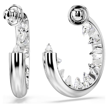 Sublima hoop earrings, White, Rhodium plated - Swarovski, 5723288