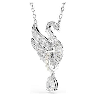 Swan pendant, Swan, White, Rhodium plated - Swarovski, 5723387
