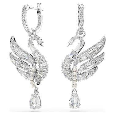 Swan ต่างหู, หงส์, ขาว, เคลือบโรเดียม - Swarovski, 5723388