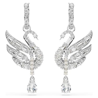 Swan ต่างหู, หงส์, ขาว, เคลือบโรเดียม - Swarovski, 5723388