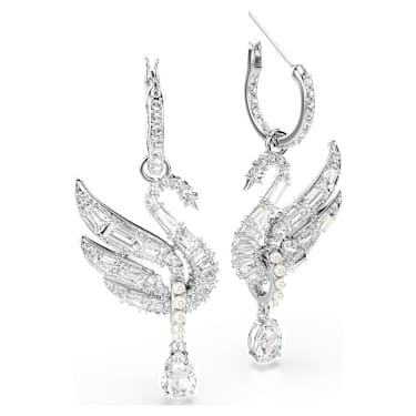 Swan ต่างหู, หงส์, ขาว, เคลือบโรเดียม - Swarovski, 5723388