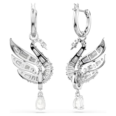 Swan ピアス, スワン, ホワイト, ロジウム・プレーティング | Swarovski