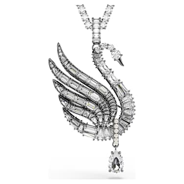 Swan pendant and brooch, Swan, White, Ruthenium plated - Swarovski, 5723411