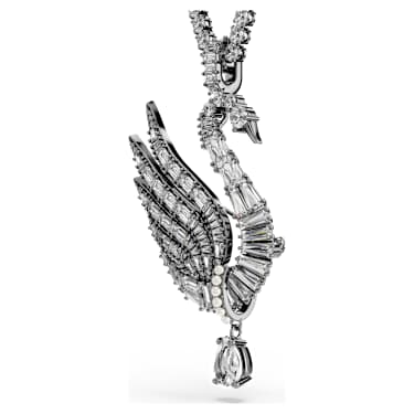 Swan pendant and brooch, Swan, White, Ruthenium plated - Swarovski, 5723411