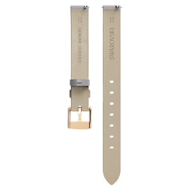 Watch strap, 12 mm (0.47") width, Leather, Silver tone, Rose gold-tone finish - Swarovski, 5723414