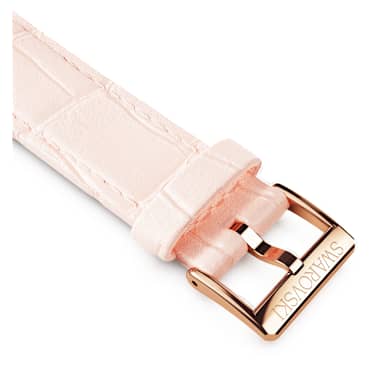 Cinturino per orologio, Larghezza: 16 mm (0.63"), Pelle con impunture, Rosa, Finitura in tono oro rosa - Swarovski, 5723415