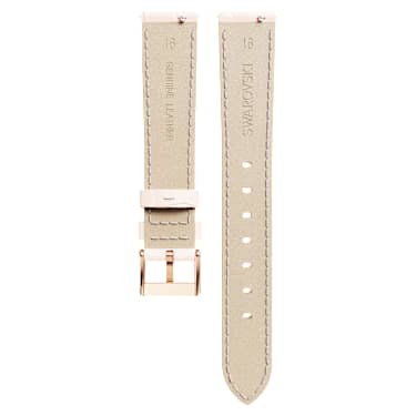 Watch strap, 16 mm (0.63") width, Leather with stitching, Pink, Rose gold-tone finish - Swarovski, 5723415
