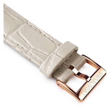 Uhrenarmband, 16 mm Breite, Leder mit Ziernähten, Grau, Roségoldfarbenes Finish - Swarovski, 5723416