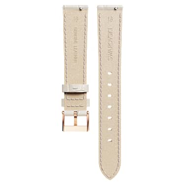 Uhrenarmband, 16 mm Breite, Leder mit Ziernähten, Grau, Roségoldfarbenes Finish - Swarovski, 5723416
