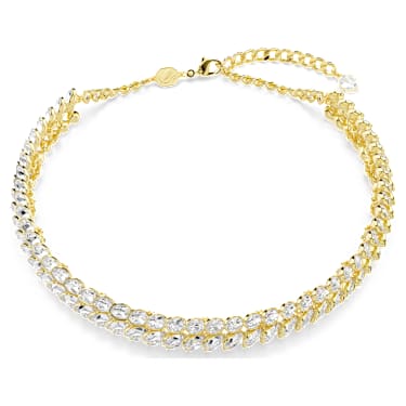 Idyllia 束颈项链, 椭圆形切割, 白色, 镀金色调 - Swarovski, 5723541