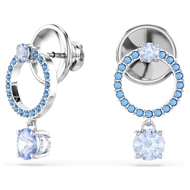 Attract drop earrings, Round cut, Blue, Rhodium plated - Swarovski, 5723563