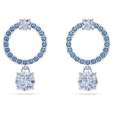 Attract drop earrings, Round cut, Blue, Rhodium plated - Swarovski, 5723563