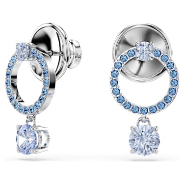 Attract drop earrings, Round cut, Blue, Rhodium plated - Swarovski, 5723563