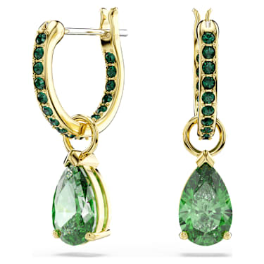 Cercei cu drop Attract, Tăietură în formă de pară, Verzi, Finisaj din aur de 18k - Swarovski, 5723564
