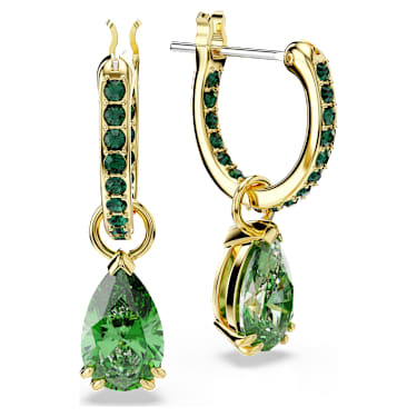 Attract 드롭 이어링, 피어 컷, 그린, 골드 톤 플래팅 - Swarovski, 5723564
