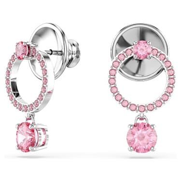 Attract 水滴形耳環, 圓形切割, 粉紅色, 鍍白金色 - Swarovski, 5723565