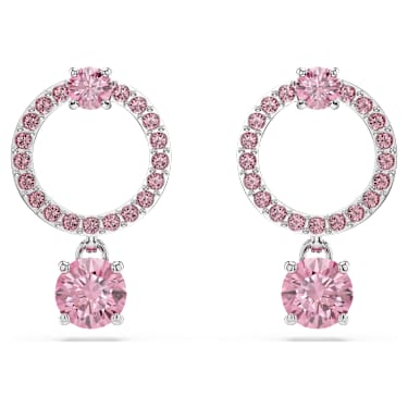 Attract 水滴形耳環, 圓形切割, 粉紅色, 鍍白金色 - Swarovski, 5723565