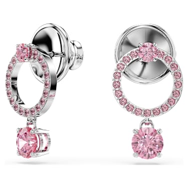 Attract 水滴形耳環, 圓形切割, 粉紅色, 鍍白金色 - Swarovski, 5723565