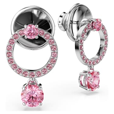 Attract 水滴形耳環, 圓形切割, 粉紅色, 鍍白金色 - Swarovski, 5723565