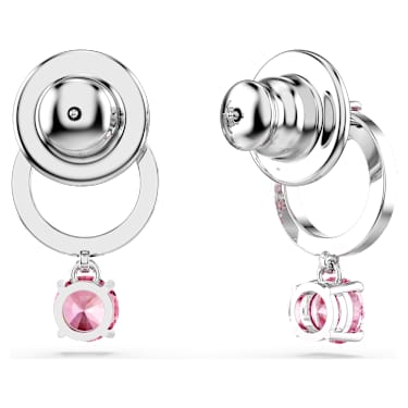 Attract 水滴形耳環, 圓形切割, 粉紅色, 鍍白金色 - Swarovski, 5723565