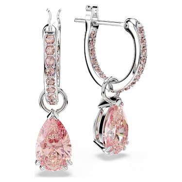 Attract drop earrings, Pear cut, Pink, Rhodium plated - Swarovski, 5723566