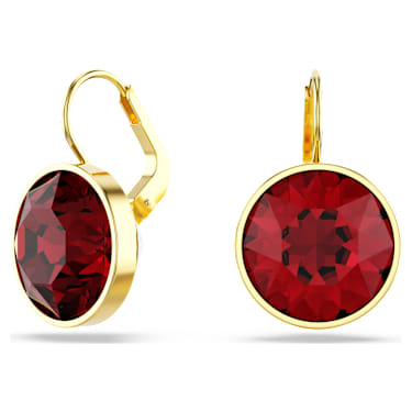 Bella drop earrings, Round cut, Red, Gold-tone plated - Swarovski, 5724288