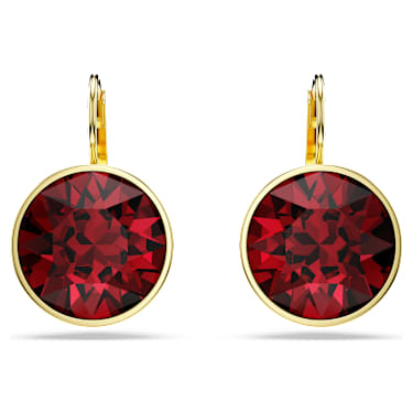 Bella drop earrings, Round cut, Red, Gold-tone plated - Swarovski, 5724288