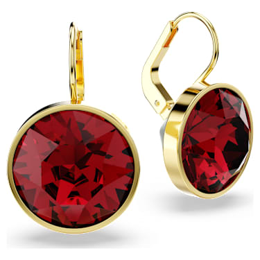 Bella drop earrings, Round cut, Red, Gold-tone plated - Swarovski, 5724288