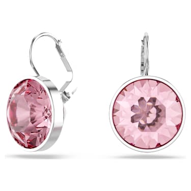 Bella drop earrings, Round cut, Pink, Rhodium plated - Swarovski, 5724290