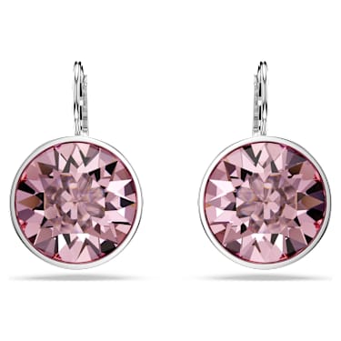 Swarovski Bella drop earrings Round cut Pink Rhodium plated