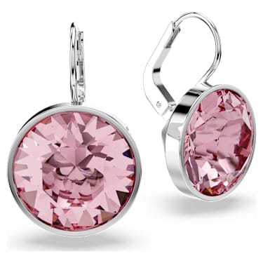 Bella 드롭 이어링, 라운드 컷, 핑크, 로듐 플래팅 - Swarovski, 5724290